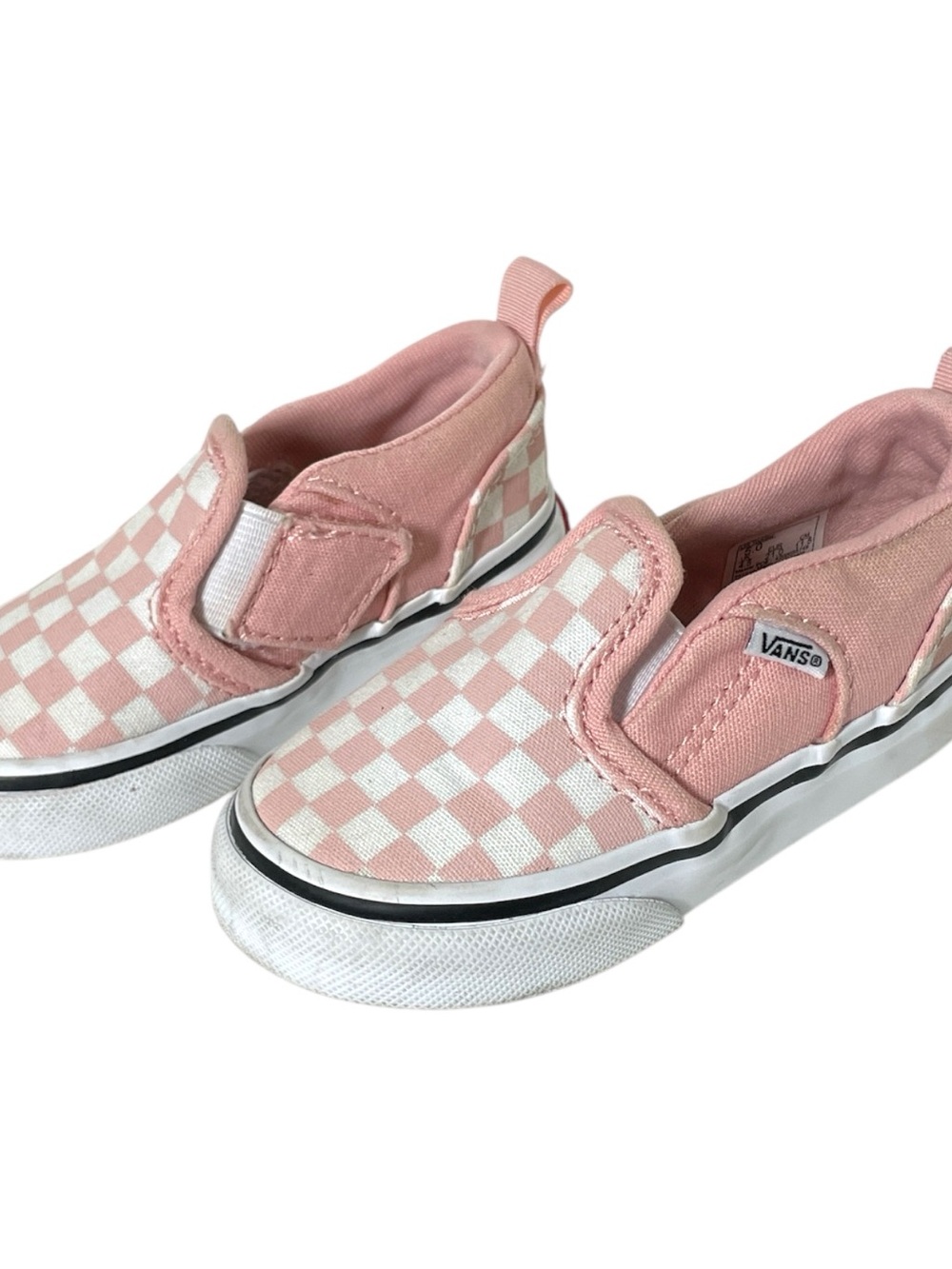 Vans Kids Slip-On Checkerboard Sneakers in Light Pink and White